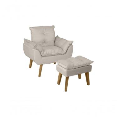 Imagem de Poltrona Decorativa Opala E Puff Opala Bege Claro Com Fibra De Silicone E Pés Quadrado