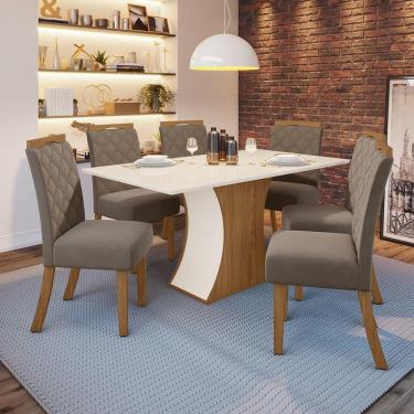 Imagem de Kit De Jantar 160Cm 06 Cadeiras Off White/Nature/Marrom