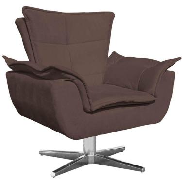 Imagem de Poltrona Decorativa Base Giratória Cromada Charger Suede Marrom G19 - Gran Belo