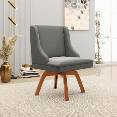 Imagem de Cadeira Decorativa Sala De Jantar Base Giratória De Madeira Firenze Suede Grafite/natural