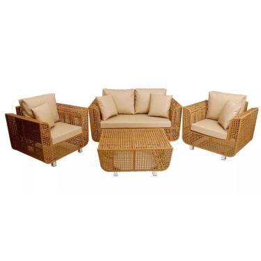 Imagem de Jogo De Sofá E Poltronas Malibu Com Mesa Em Alumínio Avelã