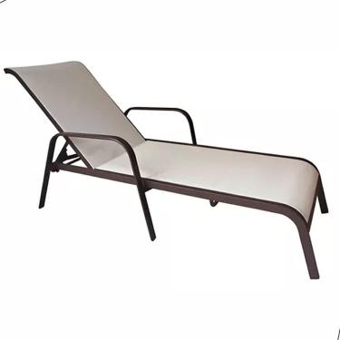 Imagem de Cadeira Espreguiçadeira Piscina Jardim Em Alumínio E Tela Sling Bege Claro