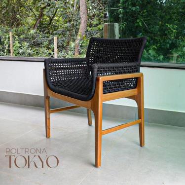 Imagem de Jogo de Mesa Jantar 1,50m Madeira Giratória e 6 Poltronas Tokyo Corda Náutica Nossa Kasa Preto