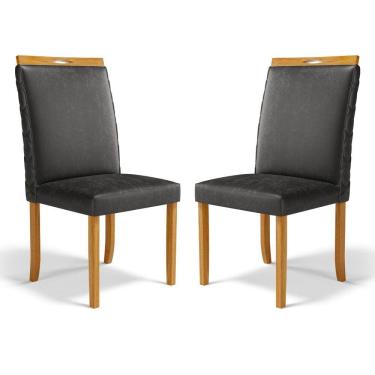Imagem de Kit Com 2 Cadeiras Agnes Madeira Maciça Estofadas Para Mesa De Jantar Courino Preto 503