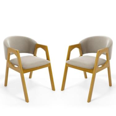 Imagem de Kit Com 2 Cadeiras Agatha Madeira Maciça Estofada Para Mesa De Jantar Veludo Bege 102