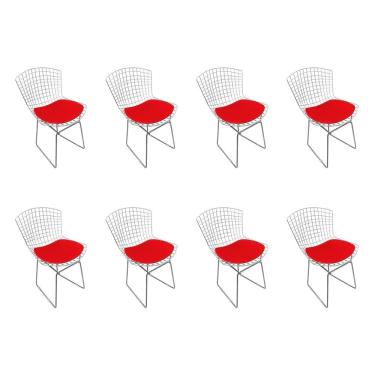 Imagem de Kit 8 Cadeiras Bertoia Cromada Com Assento Sintético Vermelho