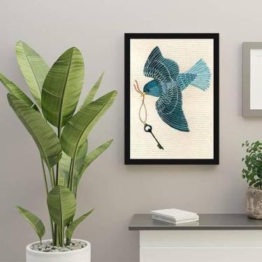 Imagem de Quadro Decorativo Passarinho Chave 34x23cm - Moldura Branca - Quadros 