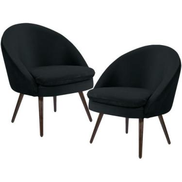 Imagem de Kit 02 Poltronas Decorativas Fixa Pés Palito Rafa C06 Veludo Preto C-3