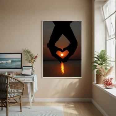 Imagem de Quadro Decorativo Mãos Fendo Coração-70X50Cm - Quadros On-Line
