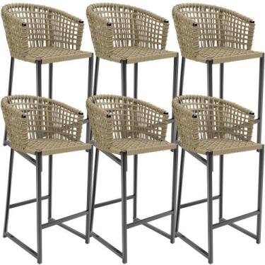 Imagem de Kit 06 Banqueta Área Gourmet Cozinha Varanda D04 Bege - LYAM DECOR