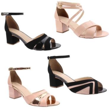 Imagem de Kit Sandália Feminina de Salto Grosso Baixo Revenda Conforto - Feminy 