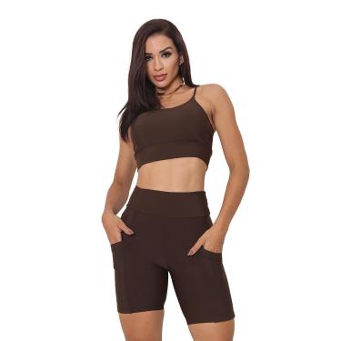 Imagem de Conjunto Feminino Academia Top e Shorts Poliamida Respirável Fitness-Feminino