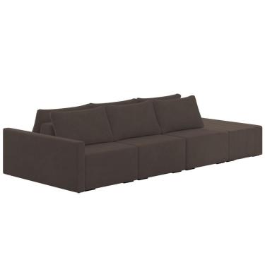 Imagem de Sofá Ilha Modular Com Puff Para Sala Living 312cm Georgia K04 Veludo Marrom - Mpozenato