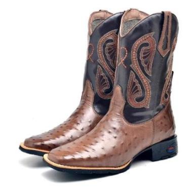 Imagem de Bota Texana Em Couro Masculino Com Bico Quadrado E Detalhes Texturizados-Masculino