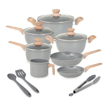 Imagem de Jogo de Panelas 10 Peças Cerâmica Antiaderente Cinza Escuro Neuhaus