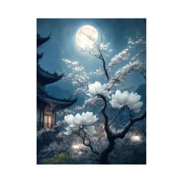 Imagem de Diamante bordado lua paisagem bordado mosaico árvore flor pintura noit