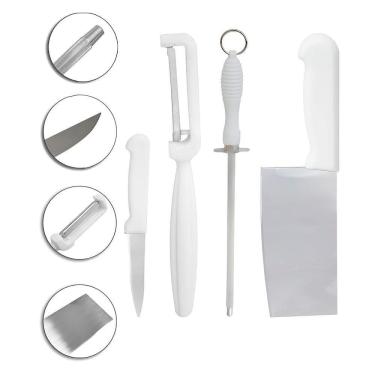 Imagem de Conjunto 4 Peças Chaira Descascador Cutelo Faca Aço