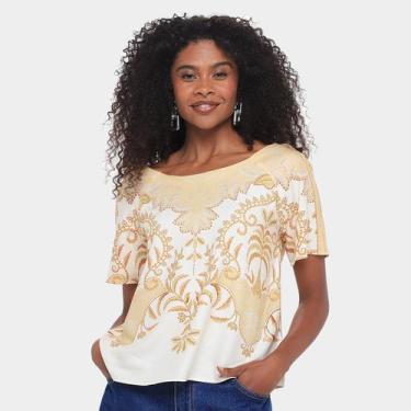 Imagem de Camiseta Farm Paisagem Tropical Feminina, Branco, Verde, M