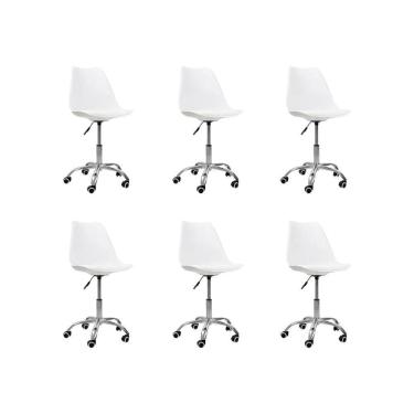 Imagem de Kit 06 Cadeiras Office Base Cromada Giratória Saarinen Branco
