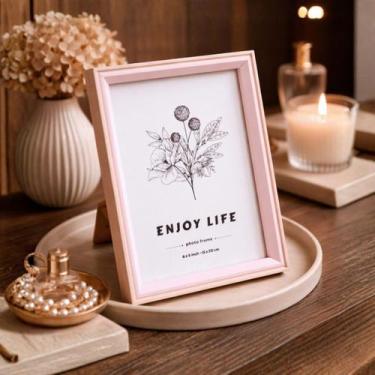 Imagem de Porta Retrato 15x20 Com Moldura MDF Borda Rosa Com Suporte Decorativo 