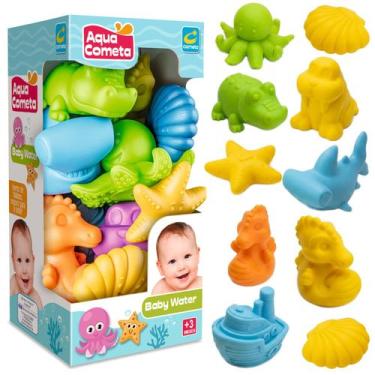 Imagem de Brinquedo De Água 10 Peças Animais Marinhos Vinil Macio Jacaré Tubarão