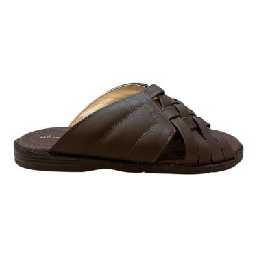 Imagem de Chinelo Masculino Italianinho Casual Conforto Couro Trançado 10340101 Marrom-Masculino
