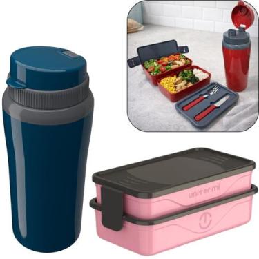 Imagem de Kit Marmita Fit Unitermi Talheres Divisórias Copo Térmico Miami 650ml 