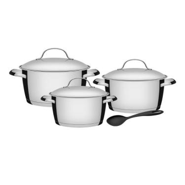 Imagem de Jogo De Panelas Aço Inox Allegra 3 Peças E Colher Tramontina