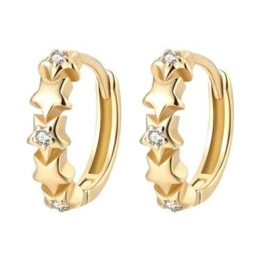 Imagem de Brincos De Argola Femininos Em Prata 925 Com Pérolas E Estrelas, Brinc