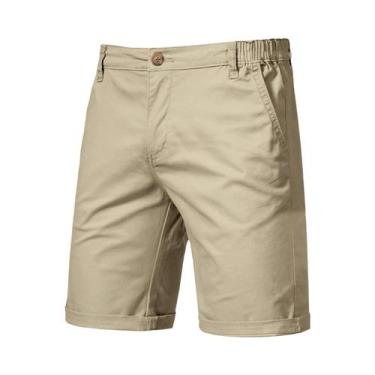Imagem de Bermudas Casuais Masculinas Khaki Para O Verão, Estilo Clássico Americ