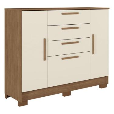 Imagem de Comoda Pinhais 2 portas 4 Gavetas Jatobá Areia Acetinado - Santos Andirá