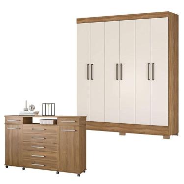 Imagem de Cômoda London e Guarda Roupa Casal Verso Amêndola Off White - Demóbile