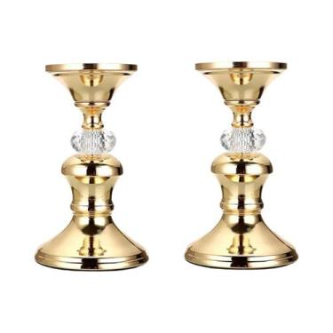 Imagem de Castiçal de pilar de metal dourado, castiçais de pilar vintage, elegan