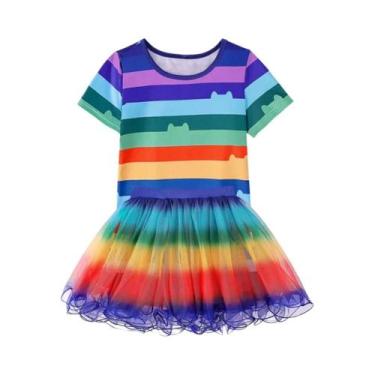 Imagem de Conjunto De Camiseta Listrada Preta E Branca E Saia Arco-Íris Para Men