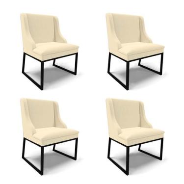 Imagem de Cadeira Sala de Jantar Industrial Preto kit 4 Liz Linho D03 - D'Rossi 