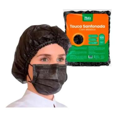 Imagem de Touca sanfonada c/elastico preta 100un - MEDIX