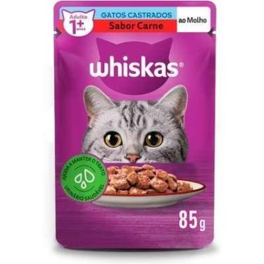 Imagem de Sachê Whiskas para gatos adultos castrados sabor carne ao molho 85g.