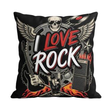 Imagem de Almofada Eu Amo Rock sala quarto 45x45 enchimento fibra zíper - Shoppi