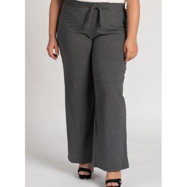 Imagem de Calça Feminina Plus Size Pantalona Canelado Cós Elástico Detalhe Amarração - Serena-Fem...