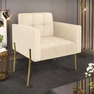 Imagem de Poltrona Sala Decorativa Elisa Pé de Aço Lateral Dourado Sintético PU 