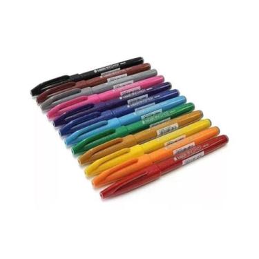Imagem de Kit Caneta Pentel Brush Sign Pen 12 Cores Tons Pastel Ponta de Fibra F