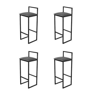 Imagem de Kit 4 Banquetas Luna Alta Industrial para Bar Cozinha Bistrô Bancada Assento Corino - P...