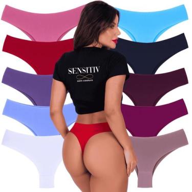 Imagem de Kit com 10 Calcinhas Fio Dental Sensitiv Sem Costura, Cores sortidas, 