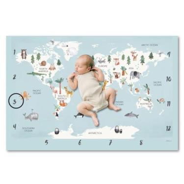 Imagem de Edredom Dupla Face Foto Bebê Mêsversário Mapa Mundi Animais - Minha Es