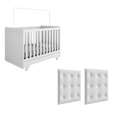 Imagem de Kit Berço E Cabeceira Capitonê Retrô Peroba Branco Infantil
