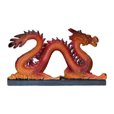 Imagem de Dragão Chinês Na Base Enfeite Decoração Resina Laranja e Vermelho - M3