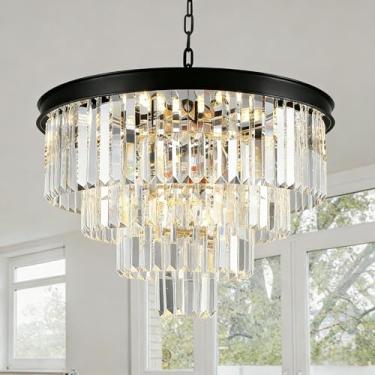 Imagem de AKDXIRUN Lustres De Cristal Preto Lustre Moderno De 4 Níveis Para Sala De Jantar Lustre Redondo Grande E Contemporâneo De Cristal Pendente Luminárias De Teto Para Sala De Estar Quarto Hall De Entra