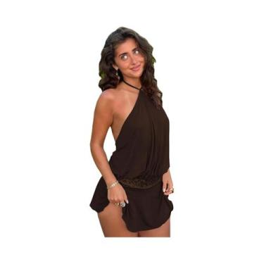 Imagem de Vestido Mini Feminino Halter Sem Costas Com Renda E Bandagem, Moda Ver