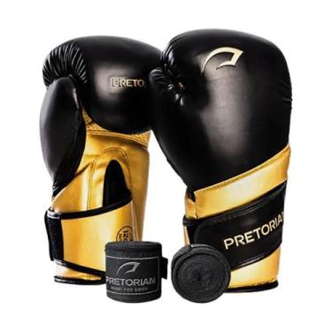 Imagem de Luva de Boxe Pretorian Elite PU Profissional Unissex, Preto, Dourado