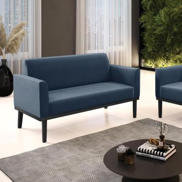Imagem de Poltrona Namoradeira Isabella Decorativa Suede Espuma D-23 Pés em Madeira Azul Marinho Gran Belo